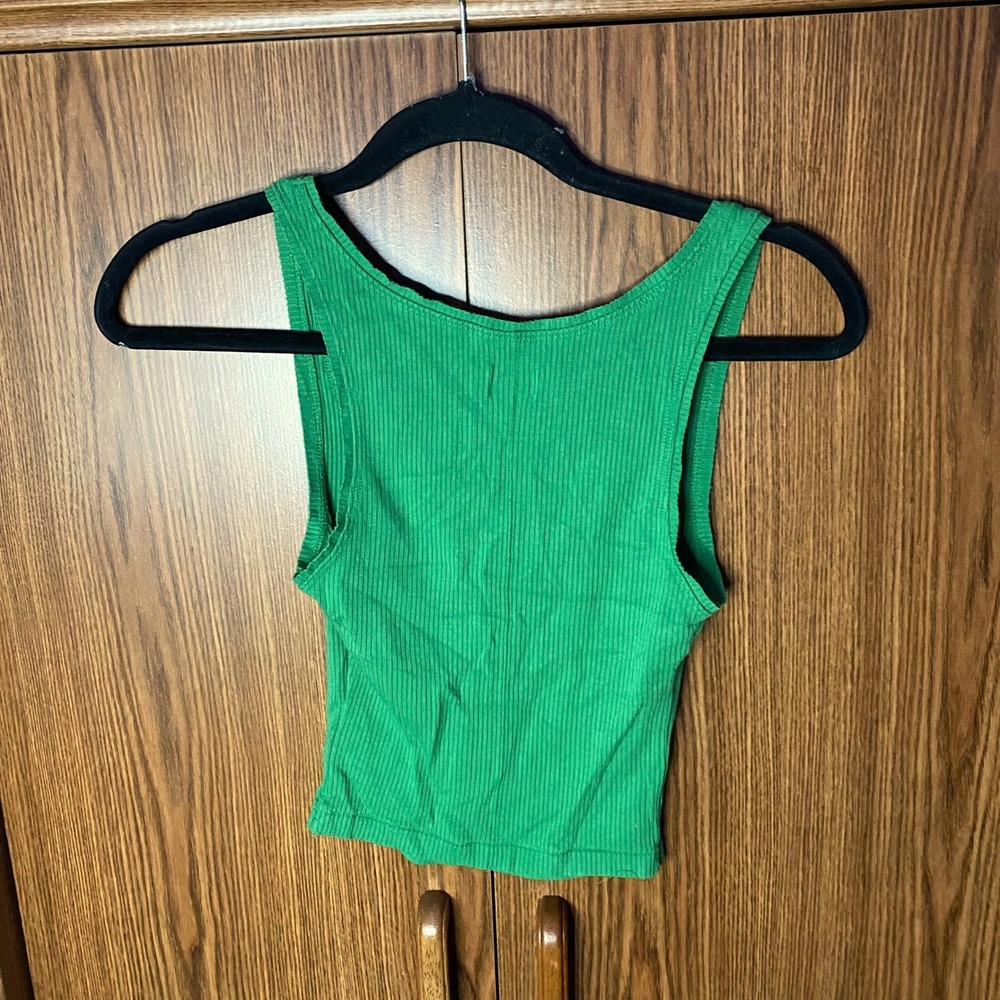 BDG Tank Top Womens Small Green Ribbed Knit Cropped Scoop Neck Sleeveless